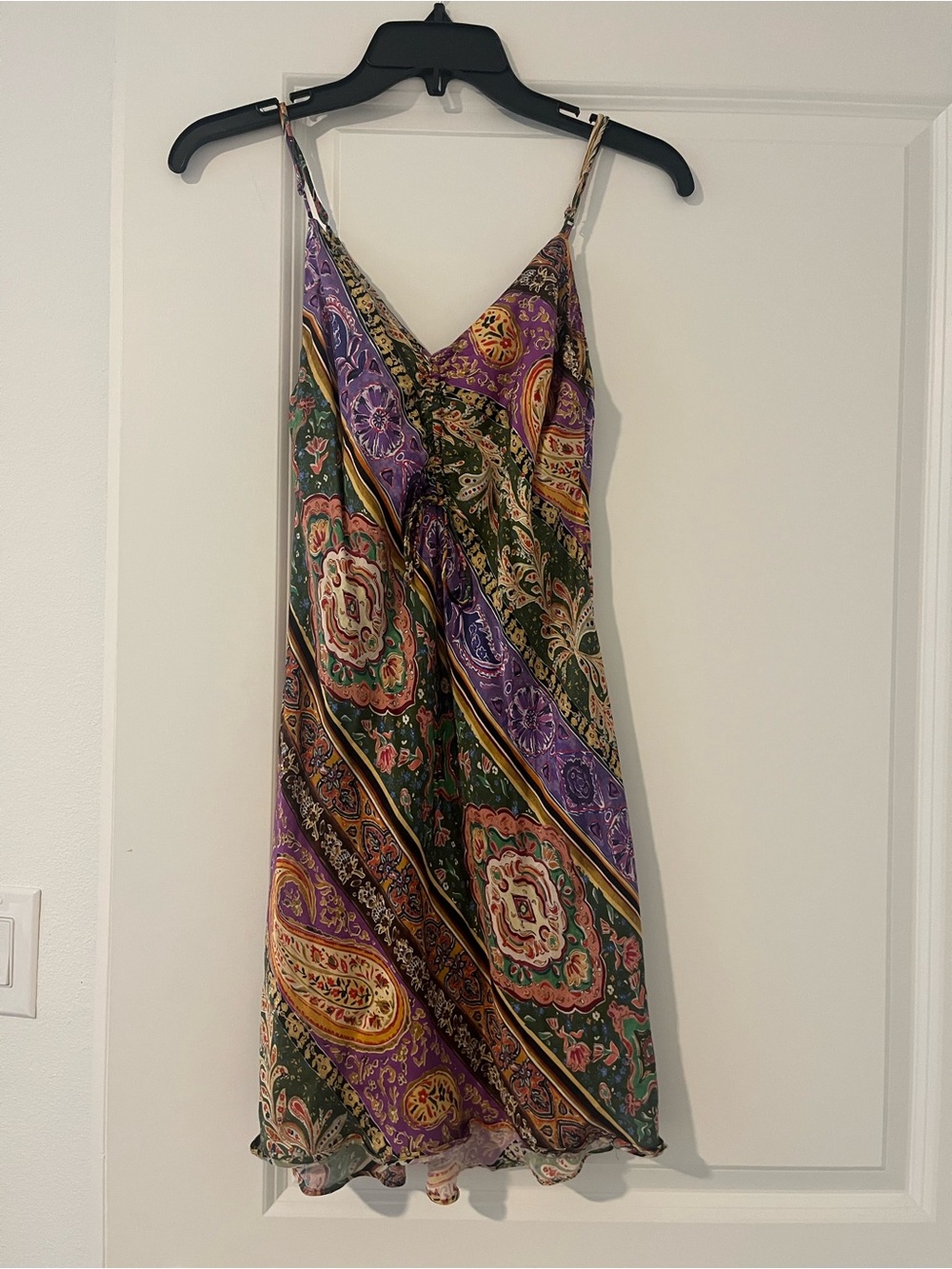Zara Paisley Slip Midi Dress in Purple, Green and Yellow Accents